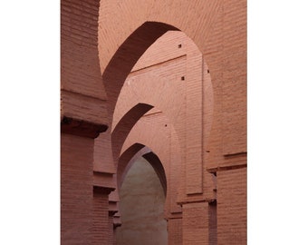 Arches of the Prayer Hall of Tinmel Mosque - Tinmel, Morocco (photo print, wall art, Almohad architecture, interior, historic, vertical)