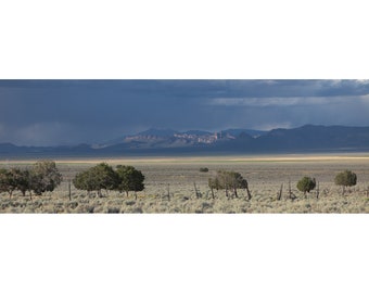 Illuminated Ridge - Lake Valley, Nevada (photo print, wall art, stormy sky, landscape, sagebrush scrub, mountains, plains, horizontal)