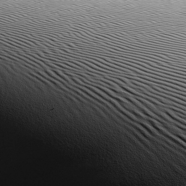 Rounded Sand Dune - Wadi Rum Protected Area, Jordan (photo print, wall art, ripples, shadow, gradient, pattern, black and white, horizontal)