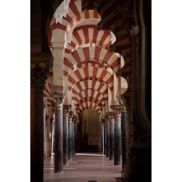 Arches in the Great Mosque/Cathedral of Córdoba - Córdoba, Spain (photo print, wall art, Islamic art, Moorish, architecture, horizontal)