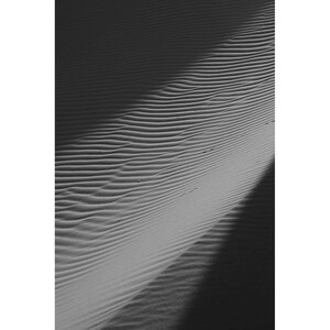 Shadows on a Sand Dune - Erg Chebbi, Morocco (photo print, wall art, ripples, Sahara Desert, North Africa, black and white, vertical)