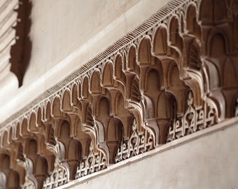 Closeup of Plaster Work in the Alhambra - Granada, Spain (photo print, wall art, Islamic art, architectural detail, pattern, horizontal)