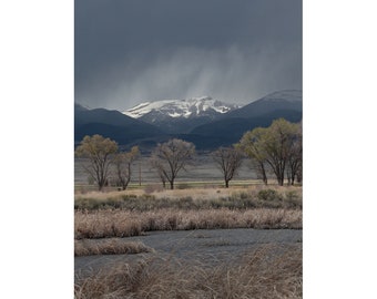 Rain Cloud over Monte Vista National Wildlife Refuge, Colorado (photo print, wall art, stormy, wetland, marsh, San Juan Mountains, vertical)