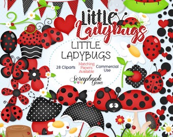 LITTLE LADYBUGS Clipart, 28 png Clipart files, Instant Download, ladybird, beetle, red balloon, spring, red cupcake, insects, bugs, daisy
