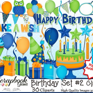 BIRTHDAY Set 2 Clipart 36 Png Clipart Files Instant Download - Etsy