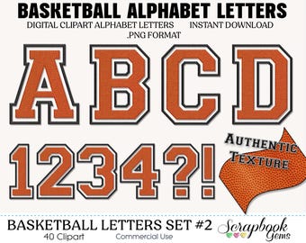 Sports Basketball Letters & Numbers Clipart, 40 High Quality PNG files, Instant Download Digital Clip Art sports alphabet