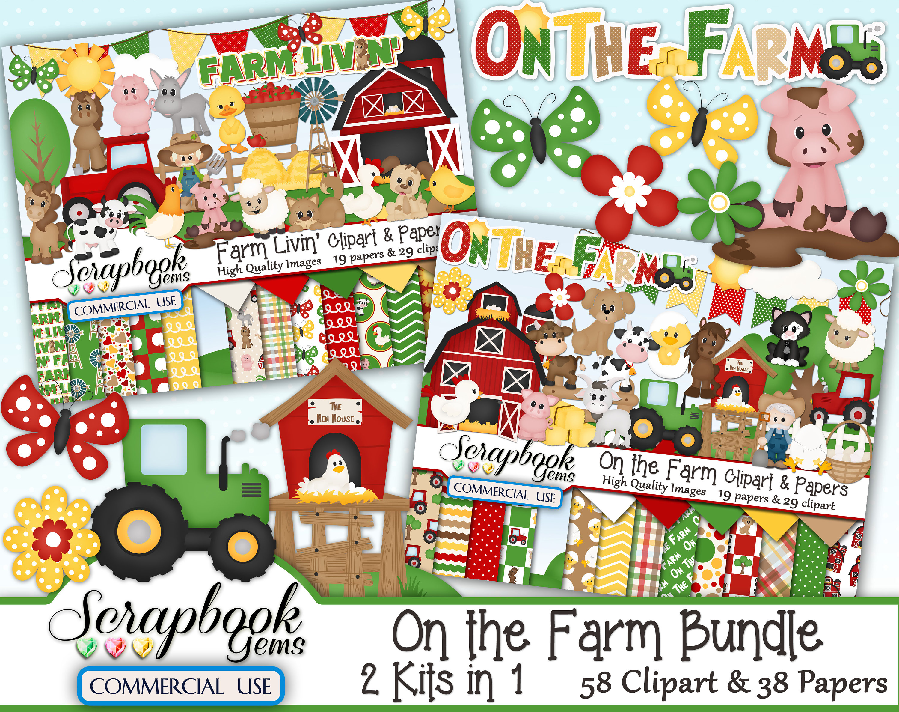 FARM BUNDLE 2 Kits in 1 58 Cliparts & 38 Papers Instant - Etsy