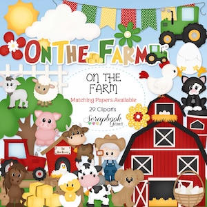 Clipart NELLA FATTORIA, 29 file clipart png, download immediato ranch maiale mucca cavallo pecora pollo gallina trattore capra gatto terreno agricolo balle di fieno agricoltura