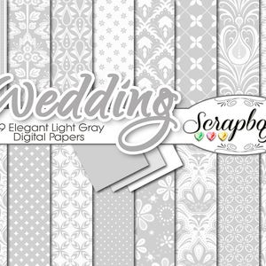 Light Gray Wedding Floral Digital Papers , 19 Pieces 12&quot; x 12&quot;, High Quality JPEG files, Instant Download Commercial Spring damask grey