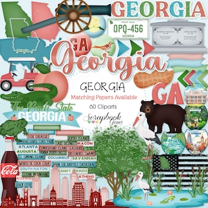 GEORGIA STATE Clipart, 60 plików png Clipart, natychmiastowe pobranie, żaba, ropucha, bocian, czarny niedźwiedź, Atlanta, brzoskwinie, wózek golfowy, aligator, bagno