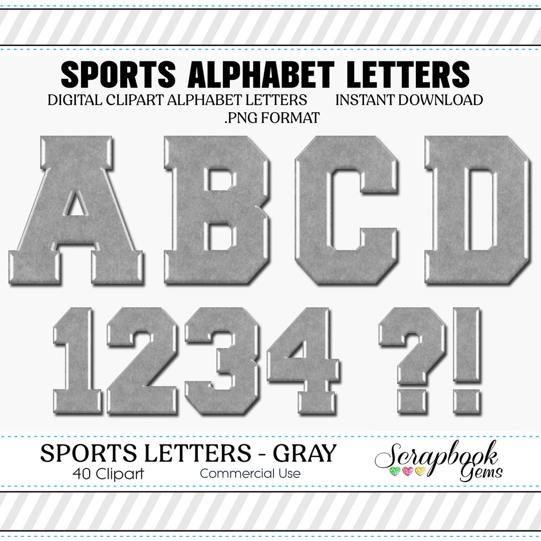 Sports Athletic Letters & Numbers Clipart, 40 High Quality PNG Files ...