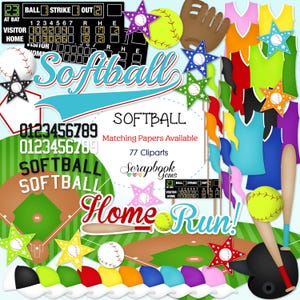 SOFTBALL Clipart, 77 Png Clipart Dateien Sofortiger Download Sport Ball Anzeiger Trikot Baseball Feldhandschuh athletische Basiskappe des Fledermaus Ball Mädchens