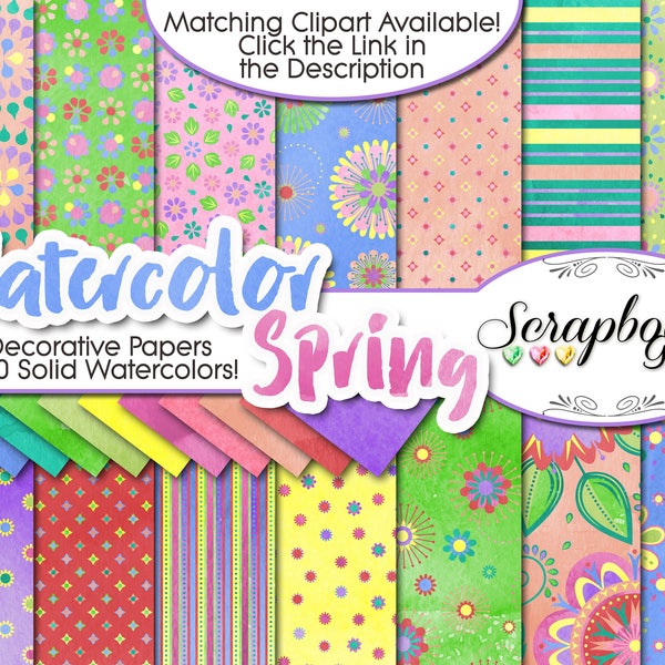 WATERCOLOR SPRING Digital Papers, 24 Pieces, 12" x 12", High Quality JPEGs, Instant Download flowers flowery springtime summer colorful