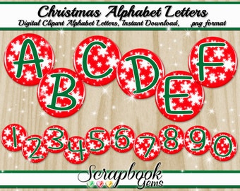 Christmas Flairs Letters & Numbers Digital Clipart, 37 High Quality PNG files, Instant Download