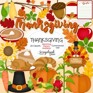 Clipart del RINGRAZIAMENTO, 26 file PNG Clipart Download immediato autunno tacchino torta di zucca cornucopia girasole ghianda foglie cadenti mela
