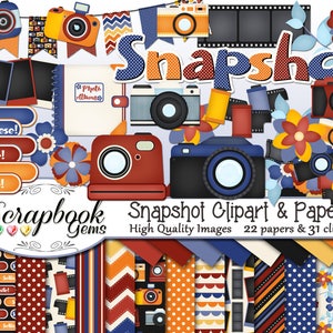 SNAPSHOT Clipart and Papers Kit, 31 png Clip Arts, 22 jpeg Papiere Instant Download Kamera Fotograpy Bild Selfie Film Poloroid