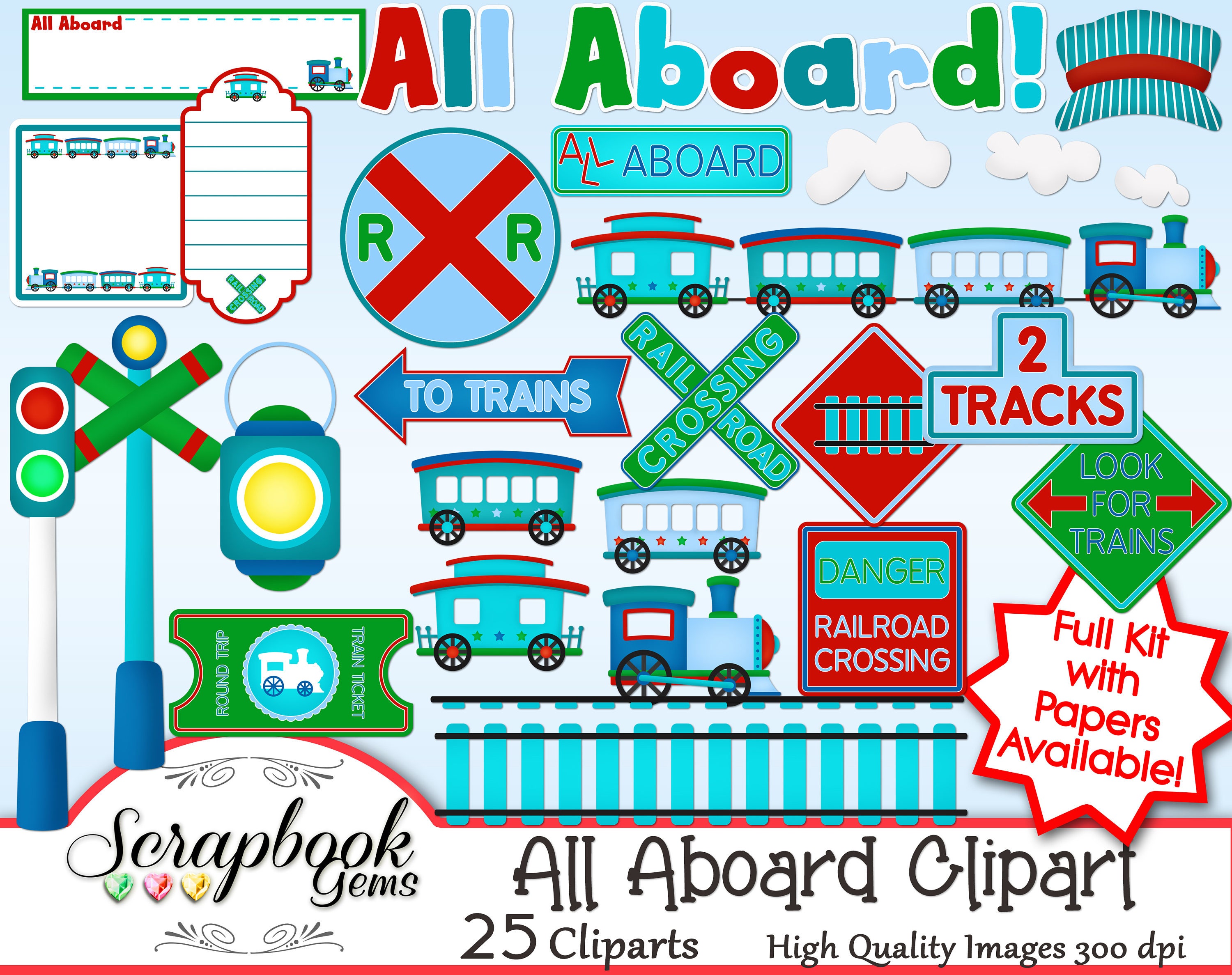 ALL ABOARD Clipart 25 png Clipart files Instant Download Etsy