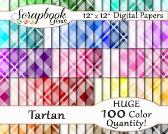 100 Farben Tartan-Karopapiere, 100 Stück, 12" x 12", 300 dpi High Quality JPEG Dateien, Sofort Download