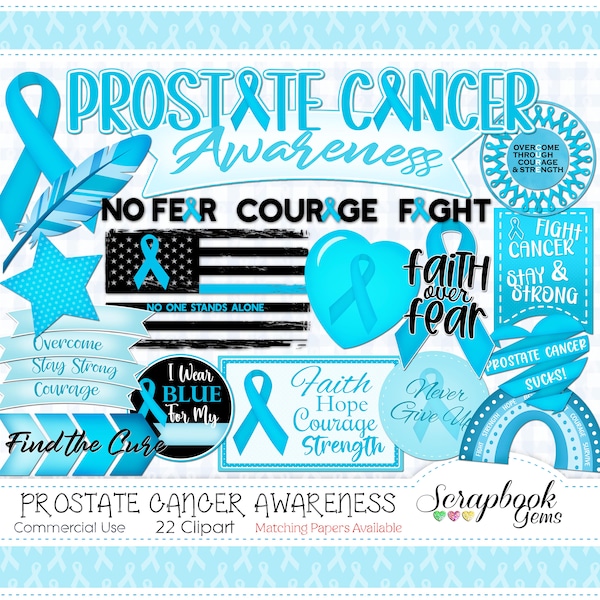 PROSTATE Cancer Awareness Clipart, 22 png Clipart files Instant Download, cancer awareness, aqua blue ribbon, cancer feather, cancer flag