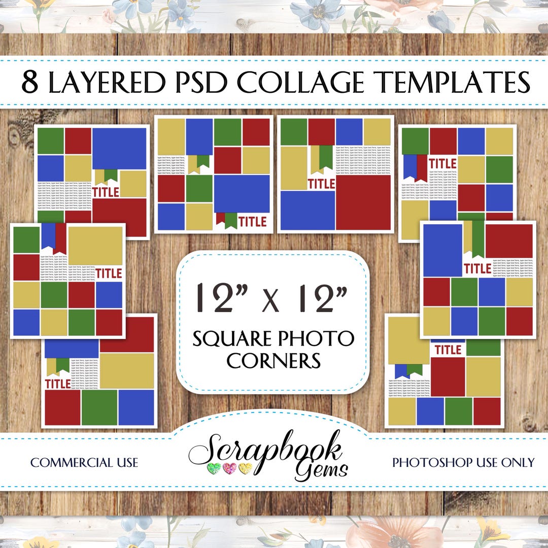 PHOTO COLLAGE Scrapbook Templates Eight 12 X 12 Pocket Digital PHOTO COLLAGE Scrapbook Templates Eight 12 X 12 Pocket Digital