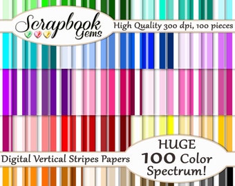 100 Vertical Stripes Digital Paper, 100 Pieces, 12" x 12", 300 dpi High Quality JPEG files, Instant Download