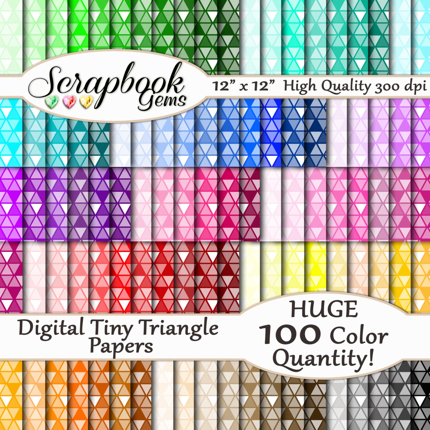 Mini Triangle Pattern 100 Colors Tiny Triangles Pattern Papers, 100 Pieces, 12