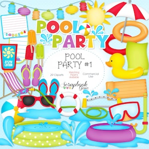 POOL PARTY (Kit #1) Clipart, 29 png Clip Art Dateien, Instant Download Kind Schwimmbad Schwimmschlauch Wasser Spritzen Pfütze Lounge Sommer Sonnenbrillen