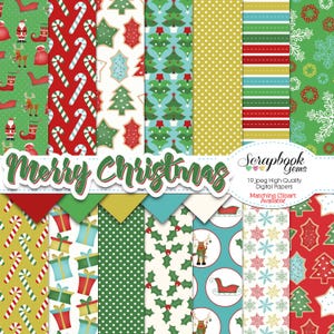 MERRY CHRISTMAS SET #1 Digitale Papiere, 19 Teile, 12 "x 12", High Quality JPEGs, Sofort Download weihnachten Rentier Weihnachtsmann Zuckerstange Winter."