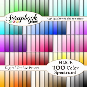 Carta digitale con gradiente Ombre da 100, 100 pezzi, 12" x 12", file JPEG di alta qualità da 300 dpi, pacchetto mega arcobaleno di carta con download istantaneo