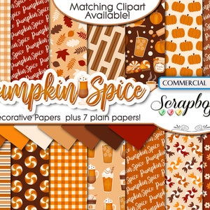 PUMPKIN SPICE Digital Papers, 21 Pieces, 12" x 12", High Quality JPEGs, Instant Download, autumn, leaves, espresso, plaid, fall, acorn, leaf