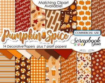 PUMPKIN SPICE Digital Papers, 21 Pieces, 12" x 12", High Quality JPEGs, Instant Download, autumn, leaves, espresso, plaid, fall, acorn, leaf