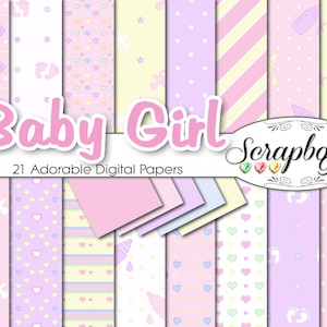 Baby Mädchen Digital Papiere, 21 Stück, 12 "x 12", hohe Qualität JPEG-Dateien, Instant Download