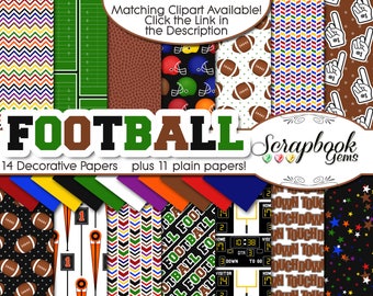 FOOTBALL Digital Papers, 25 Pieces, 12" x 12", High Quality JPEGs Instant Download goal post down marker scoreboard rugby field touchdown