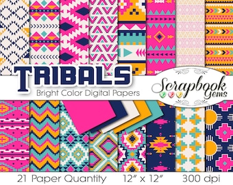 Aztec Bright Digital Papers, 21 Pieces, 12" x 12", High Quality JPEG files, Instant Download Commercial Scrapbook tribal indian