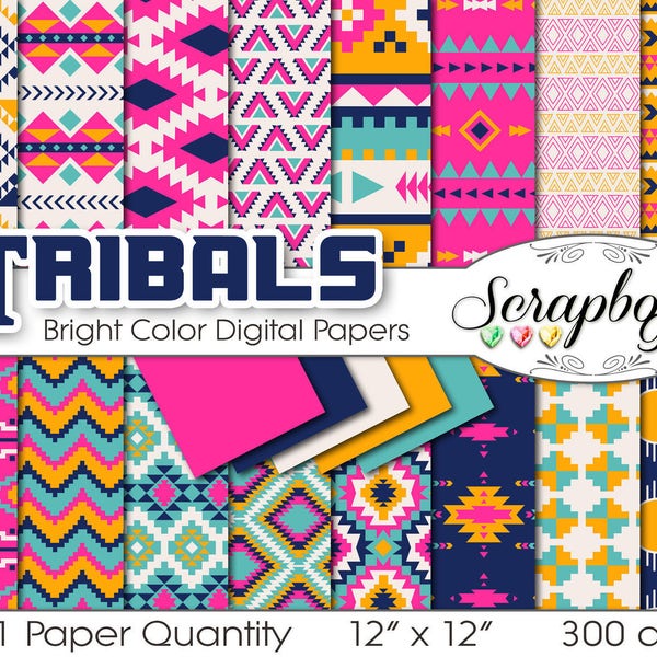 Aztec Bright Digital Papers, 21 Pieces, 12" x 12", High Quality JPEG files, Instant Download Commercial Scrapbook tribal indian