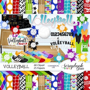 Kit de clipart e papéis de VOLEIBOL, 60 png Clip Arts, 25 jpeg Papers Download instantâneo camisa de tribunal feminina esportes femininos atlético ensino médio