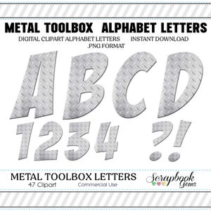 Metal Alphabet Letters, Numbers, & Symbols Digital Clipart, 47 High Quality PNG files, Instant Download Toolbox Diamond Style