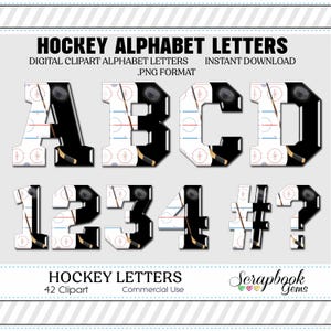 Clipart de letras e números de hóquei esportivo, 42 arquivos PNG de alta qualidade, download instantâneo de clipart digital de alfabeto esportivo