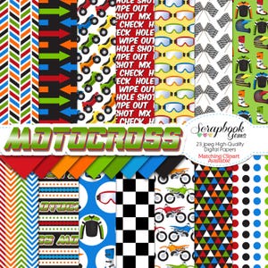 MOTOCROSS Digitale Papiere, 23 Stück, 12 "x 12", High Quality JPEGs Sofort Download Checkerflag Motorrad Dirt Bike ATV 4Wheeler Racing
