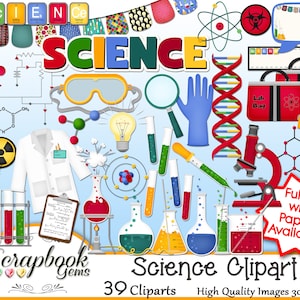 WETENSCHAP Clipart, 39 png Clipart bestanden Instant Download dna helix microscoop batterij magneet reageerbuis bunsen brander molecuul school lab grafiek
