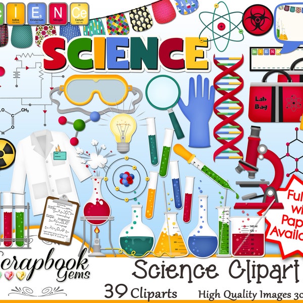 SCIENCE Clipart, 39 png Clipart files Instant Download dna helix microscope battery magnet test tube bunsen burner molecule school lab chart