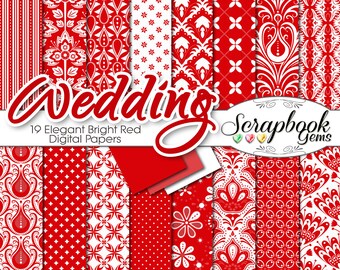Red Wedding Floral Digital Papers , 19 Pieces 12" x 12", High Quality JPEG files, Instant Download Commercial Spring damask valentine flower
