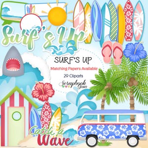 SURF'S UP Clipart, 29 archivos PNG Clipart Descarga instantánea olas agua surf océano playa mar tropical coco arena tabla de surf tabla de surf