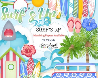 SURF'S UP Clipart, 29 png Clipart files Instant Download waves water surfing ocean beach sea tropical coconut sand surf board surfboard