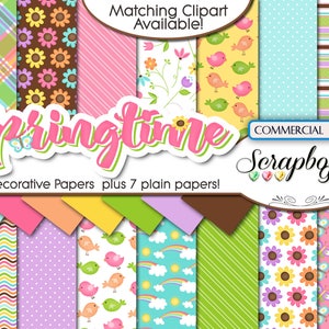 SPRINGTIME 2 Clipart & Papers Kit, 31 png Clipart files, 21 jpeg Paper files, Instant Download spring easter ladybuy garden yard butterfly image 2