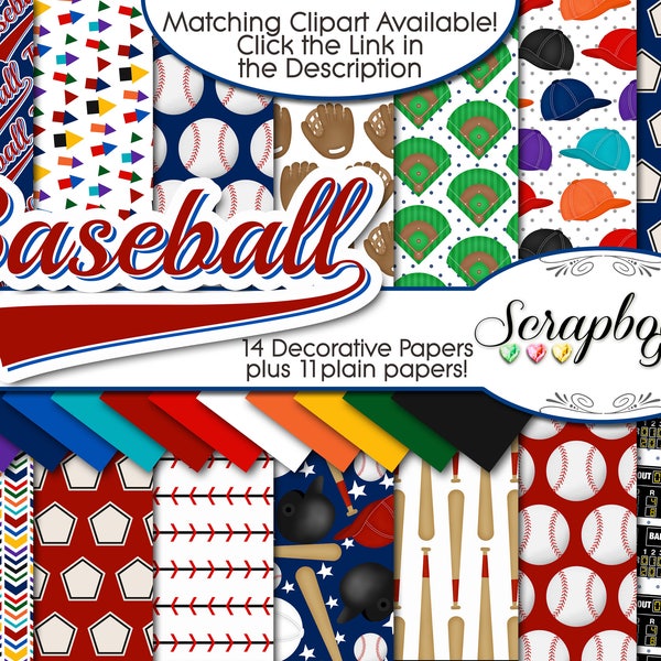 BASEBALL Digital Papers, 25 Pieces, 12" x 12", High Quality JPEGs Instant Download base ball field glove mitt bat score board cap hat