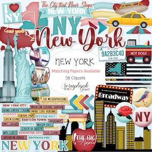 NEW YORK STATE Clipart, 58 arquivos png Clipart, Download instantâneo, empire state building, estátua da liberdade, horizonte, táxi, barraca de cachorro-quente