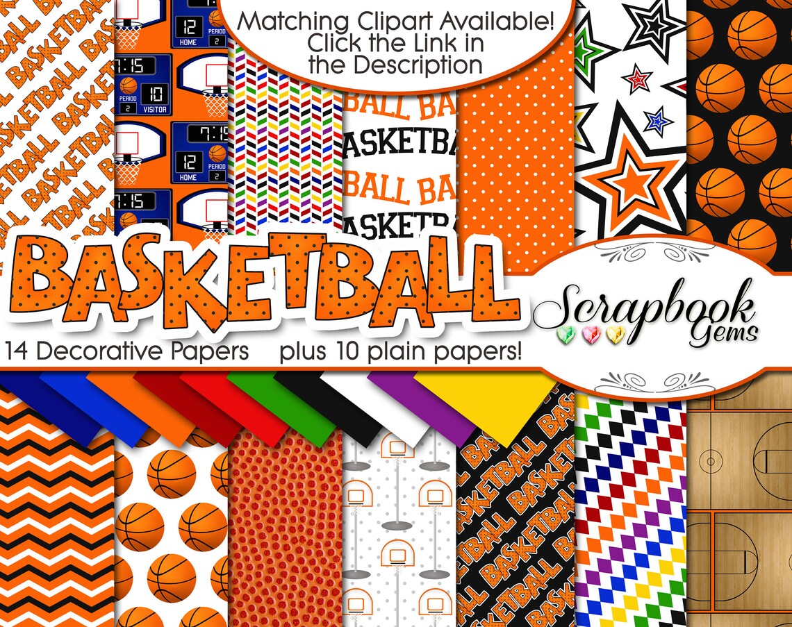 BASKETBALL Digital Papers 24 Pieces 12 x 12 Etsy