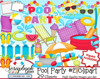 POOL PARTY (Kit #2) Clipart, 29 png Clipart files, Instant Download kid swimming pool swim water balloons puddle lounge super soaker summer