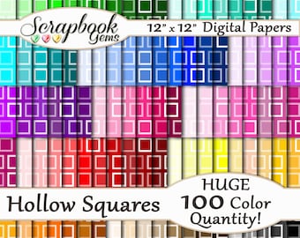 100 COLORS Hollow Squares Papers, 100 Pieces, 12" x 12", 300 dpi High Quality JPEGs, Instant Download Commercial Use Square Kids Multi-Color